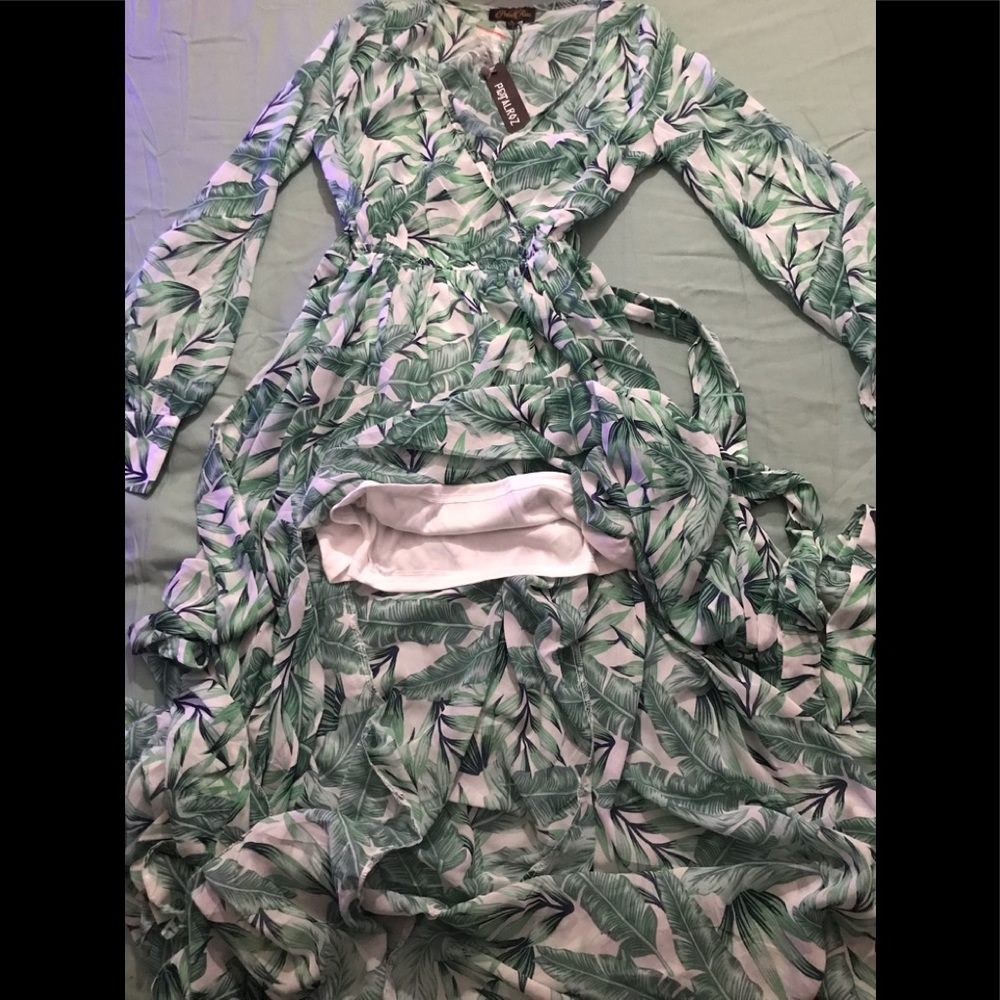 Petal Roz Couture dress with beautiful tropical design and waist string